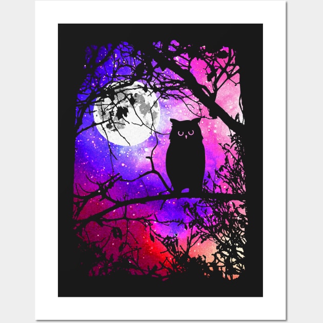 Owl Moon with Night Sky Stars Wall Art by robotface